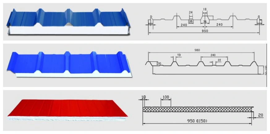 Decorative Thermal Insulation Soundproof EPS/Polystyrene/PU/Polyurethane/Rockwool Fireproof Sandwich Panel Board for Building Materials